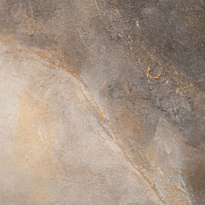 Leinwandbild mit Rahmen „Leuchten in den Wolken“ – Abstrakte Blumen in Goldtönen