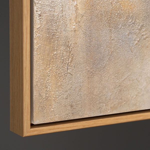 Leinwandbild mit Rahmen „Leuchten in den Wolken“ – Abstrakte Blumen in Goldtönen