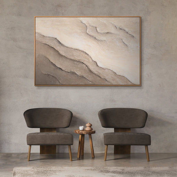 Abstraktes Leinwandbild in Beige und Sand mit Reliefstruktur