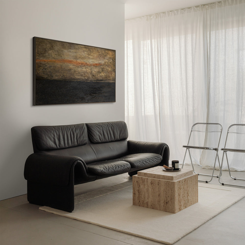 Abstraktes Leinwandbild in Grau, Braun und Rostorange mit Struktur