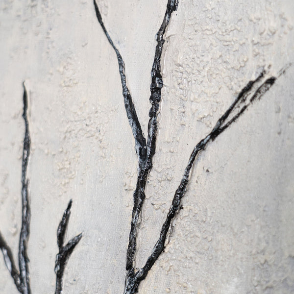 Handgemaltes Acrylgemälde mit Rahmen „Atem des Winters“ – Moderne Wandkunst