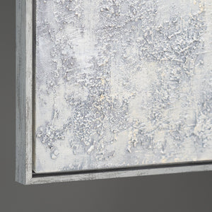 Handgemaltes Acrylgemälde mit Rahmen „Atem des Winters“ – Moderne Wandkunst