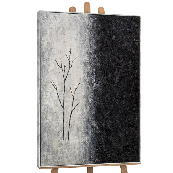 Handgemaltes Acrylgemälde mit Rahmen „Atem des Winters“ – Moderne Wandkunst