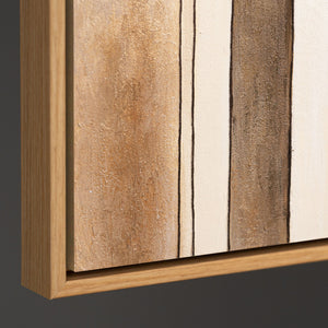 Handgemaltes abstraktes Figurenbild „Stadt der Figuren" – Stadtsilhouetten in Beige & Braun, 60x40 cm mit Rahmen