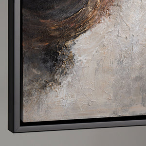 Seitliche Ansicht eines abstrakten Leinwandbildes, stabiler Holzrahmen