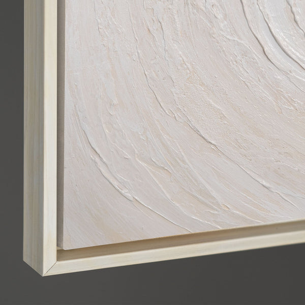 Seitliche Ansicht eines abstrakten Leinwandbildes, hochwertiger Holzrahmen