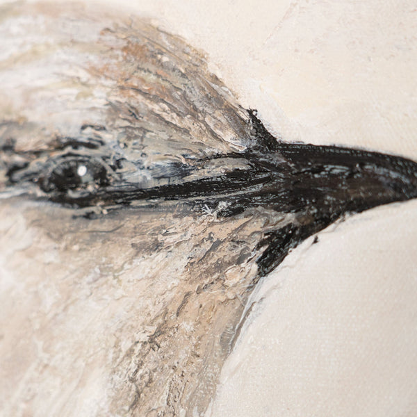 Gemälde mit Rahmen „Singende Pause“ – Acrylkunst mit Vogelmotiv