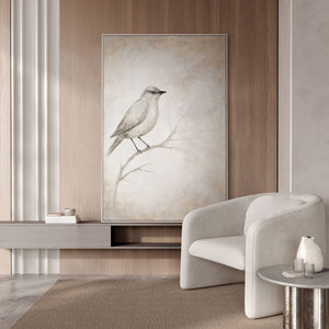 Gemälde mit Rahmen „Singende Pause“ – Acrylkunst mit Vogelmotiv