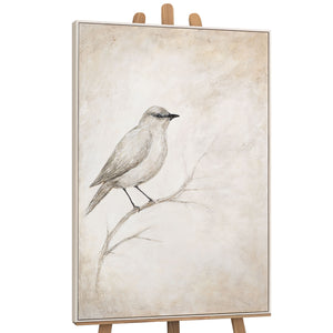 Gemälde mit Rahmen „Singende Pause“ – Acrylkunst mit Vogelmotiv