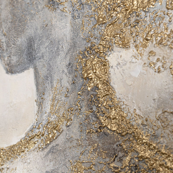 Abstraktes Gemälde mit Rahmen „Goldene Aura“ – Wandkunst mit goldener Struktur