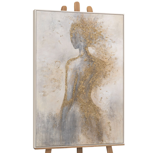 Abstraktes Gemälde mit Rahmen „Goldene Aura“ – Wandkunst mit goldener Struktur