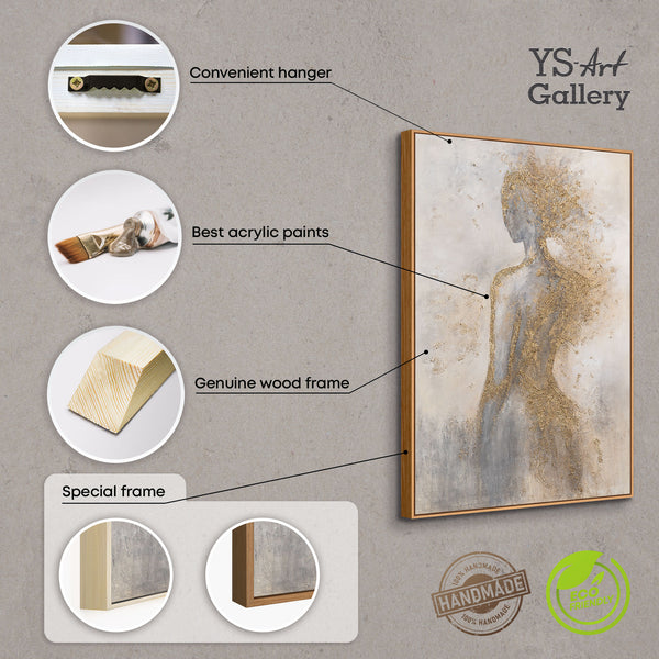 Abstraktes Gemälde mit Rahmen „Goldene Aura“ – Wandkunst mit goldener Struktur