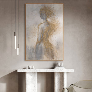 Abstraktes Gemälde mit Rahmen „Goldene Aura“ – Wandkunst mit goldener Struktur