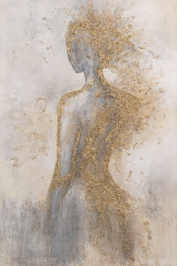 Abstraktes Gemälde mit Rahmen „Goldene Aura“ – Wandkunst mit goldener Struktur