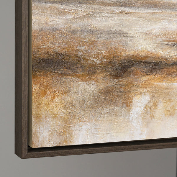 Leinwandbild mit Rahmen „Atem der Steppe“ – Handgemalte Landschaft in Naturtönen