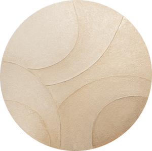 Abstraktes Rundes Gemälde „Ornamente des Windes“ – Wandkunst in Beige