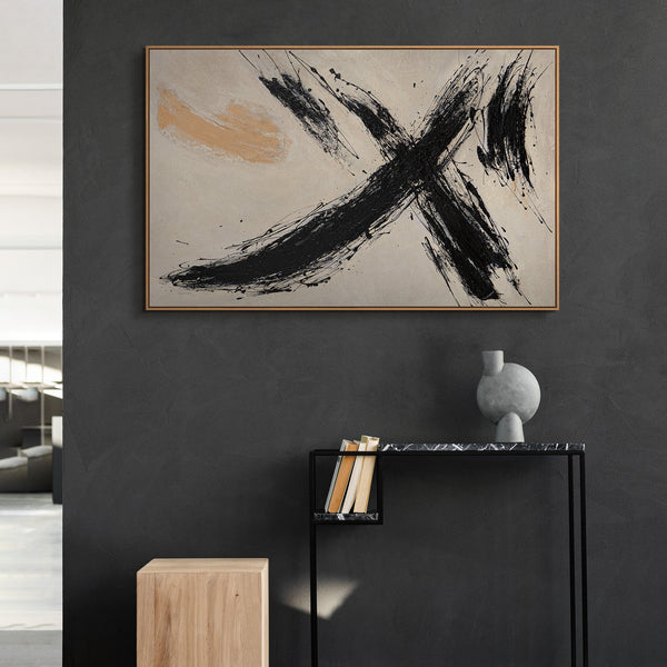 Abstraktes Gemälde im Rahmen moderne Acrylmalerei „Kraft des Pinselstrichs“