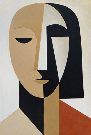 Handgemaltes Acrylbild mit Rahmen „Geometrie des Gesichts“ – Kubistische Wandkunst auf Leinwand