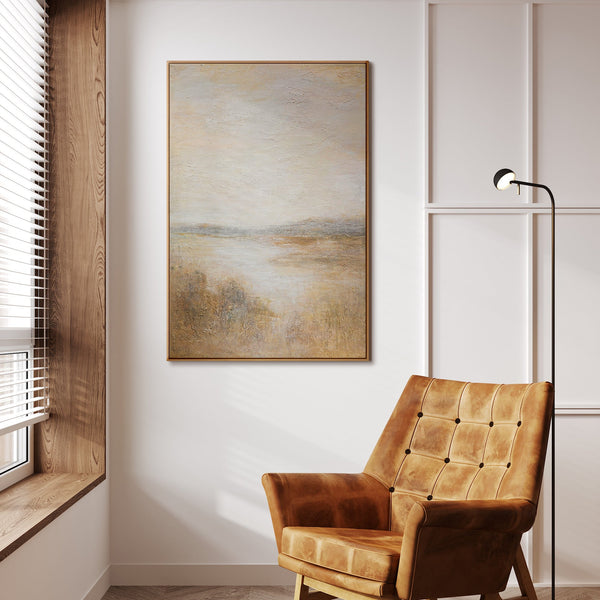 Moderne Gemälde mit Rahmen „Nebeliger Morgen“ – Struktur Acrylbild auf Leinwand