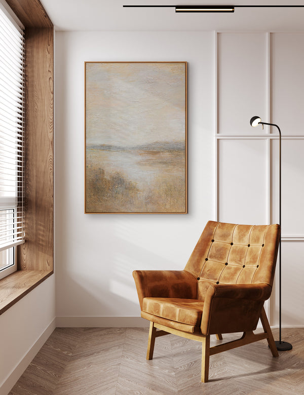 Moderne Gemälde mit Rahmen „Nebeliger Morgen“ – Struktur Acrylbild auf Leinwand