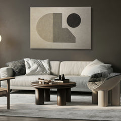 Moderne abstrakte Wandkunst in einem minimalistischen Wohnzimmer