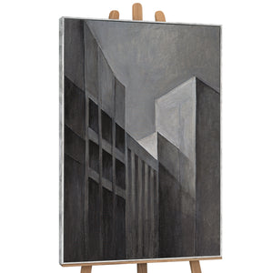 Gemälde Abstrakt mit Rahmen „Stadtkonturen“ – Moderne Acrylmalerei in Grau & Schwarz