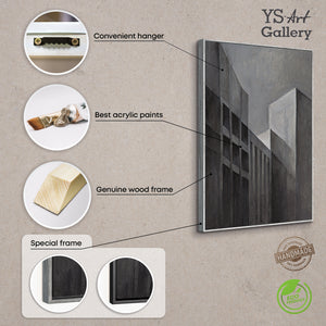 Gemälde Abstrakt mit Rahmen „Stadtkonturen“ – Moderne Acrylmalerei in Grau & Schwarz