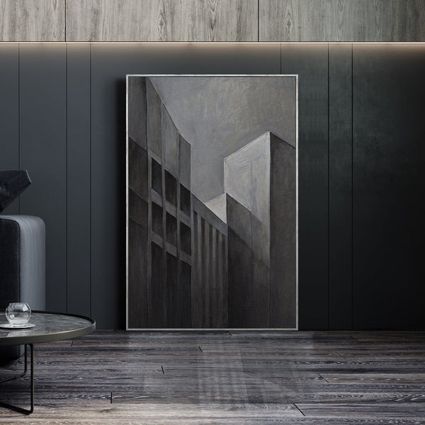 Moderne abstrakte Wandkunst in einem minimalistischen Wohnzimmer