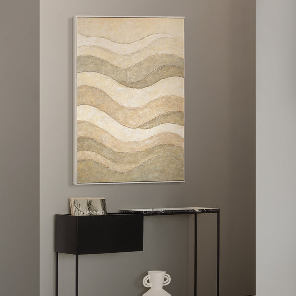 Abstrakte Gemälde Beige – Moderne Wanddeko Wohnzimmer Leinwand „Das Flüstern der Täler“