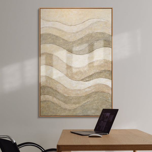 Abstrakte Gemälde Beige – Moderne Wanddeko Wohnzimmer Leinwand „Das Flüstern der Täler“