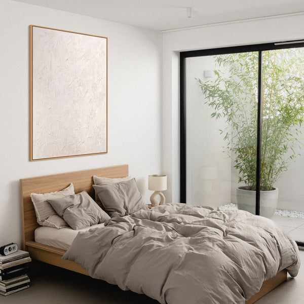 Moderne Wanddeko neutral – Abstraktes Bild Beige „Das Flüstern der Zeit“