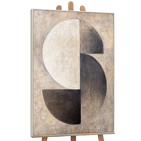Struktur Gemälde Beige & Schwarz – Abstrakte Kunst auf Leinwand „Duett der Halbkreise“