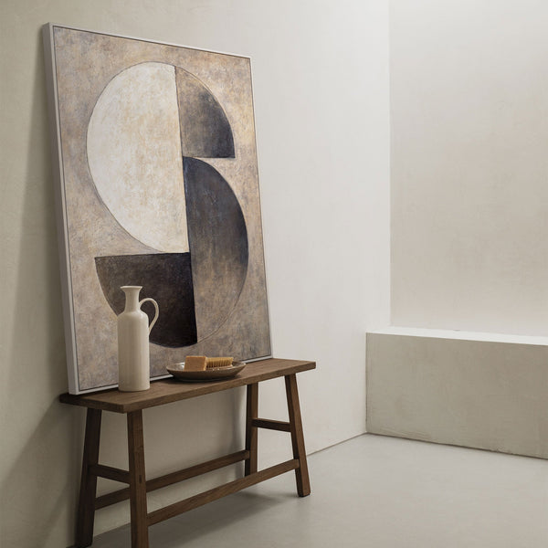 Struktur Gemälde Beige & Schwarz – Abstrakte Kunst auf Leinwand „Duett der Halbkreise“