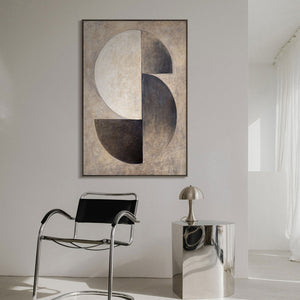 Struktur Gemälde Beige & Schwarz – Abstrakte Kunst auf Leinwand „Duett der Halbkreise“