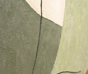 Abstraktes Wandbild mit Struktur in Beige, Grün & Gold – Modernes Acrylgemälde auf Leinwand