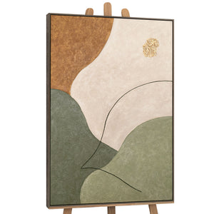 Abstraktes Wandbild mit Struktur in Beige, Grün & Gold – Modernes Acrylgemälde auf Leinwand