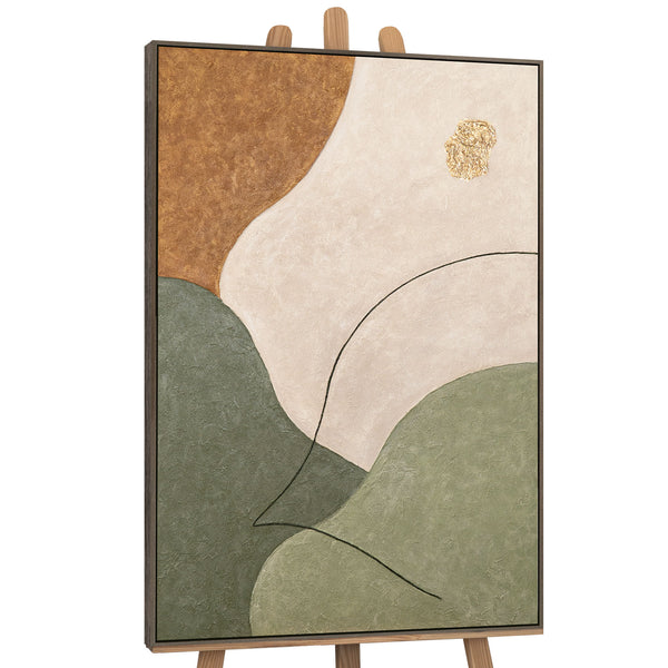 Abstraktes Wandbild mit Struktur in Beige, Grün & Gold – Modernes Acrylgemälde auf Leinwand