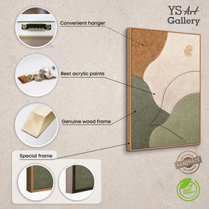 Abstraktes Wandbild mit Struktur in Beige, Grün & Gold – Modernes Acrylgemälde auf Leinwand