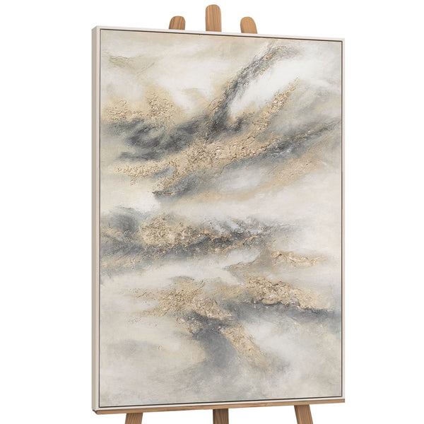 Handgemaltes Acrylbild in Grau & Gold – Abstrakte Wanddeko „Wolkenmelodie“