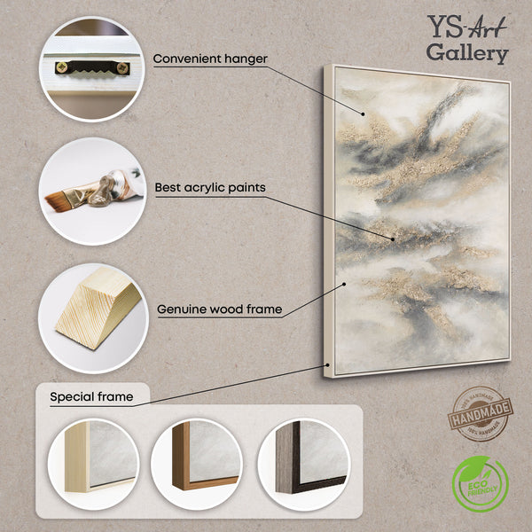 Handgemaltes Acrylbild in Grau & Gold – Abstrakte Wanddeko „Wolkenmelodie“