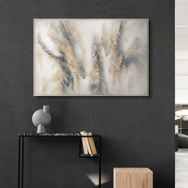 Handgemaltes Acrylbild in Grau & Gold – Abstrakte Wanddeko „Wolkenmelodie“