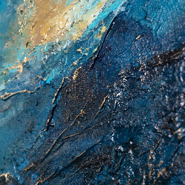 Abstrakte Kunst auf Leinwand – Maritimes Acrylbild „Glanz der Wellen“