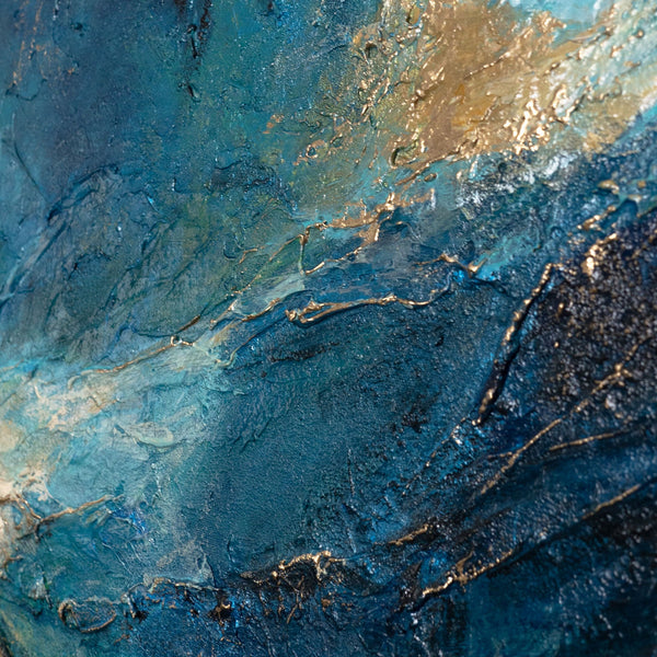 Abstrakte Kunst auf Leinwand – Maritimes Acrylbild „Glanz der Wellen“