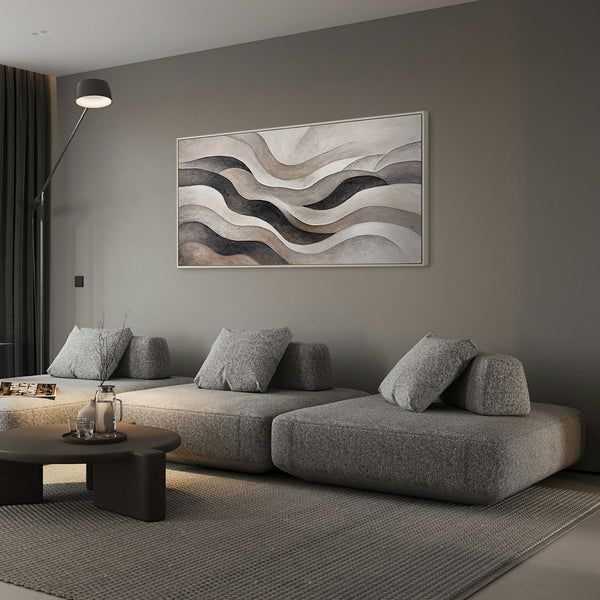Abstraktes Leinwandbild in Beige Grau – Struktur Acrylgemälde „Sandwellen“