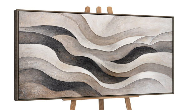 Abstraktes Leinwandbild in Beige Grau – Struktur Acrylgemälde „Sandwellen“