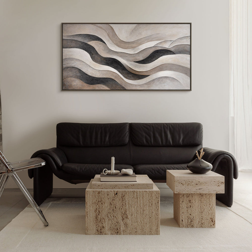 Abstraktes Leinwandbild in Beige Grau – Struktur Acrylgemälde „Sandwellen“