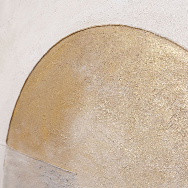 Handgemaltes Struktur Gemälde „Horizontlinie“ - Wanddeko in Beige Gold