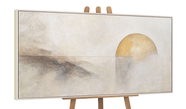 Handgemaltes Struktur Gemälde „Horizontlinie“ - Wanddeko in Beige Gold
