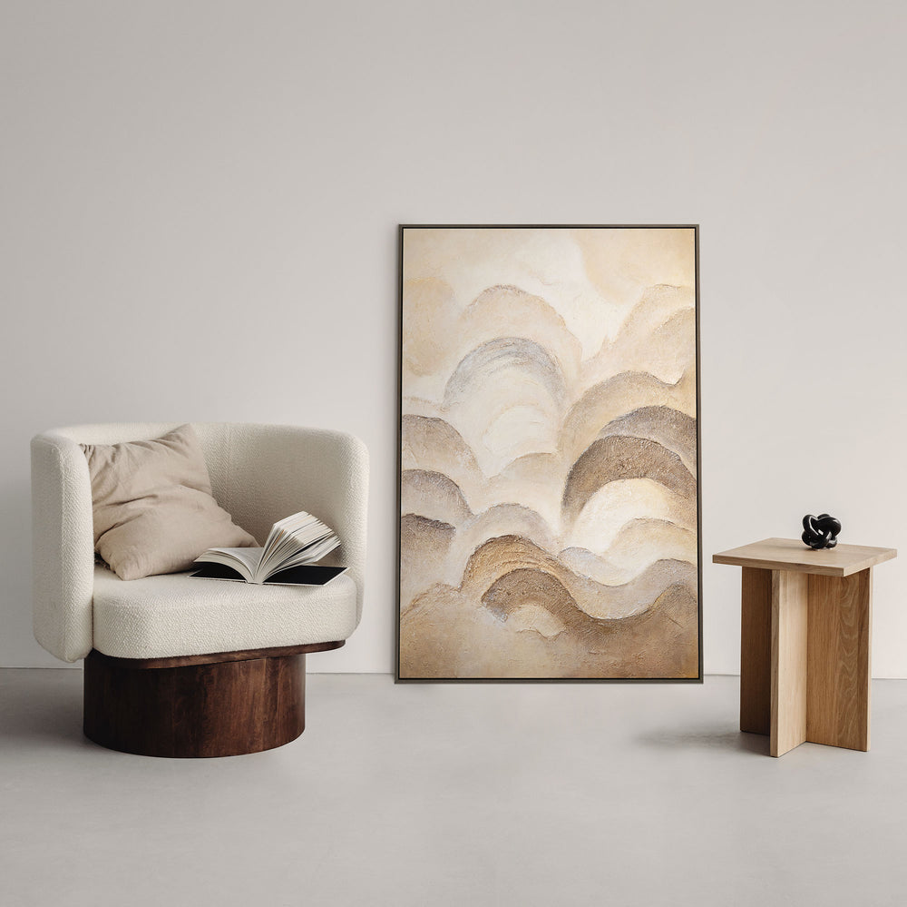 Handgemalte Wanddeko auf Leinwand – Abstrakte Gemälde in Beige und Braun „Horizontschichten“