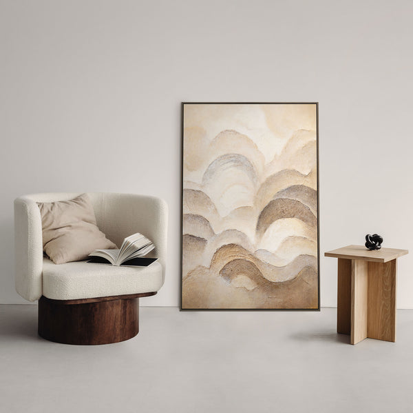 Handgemalte Wanddeko auf Leinwand – Abstrakte Gemälde in Beige und Braun „Horizontschichten“